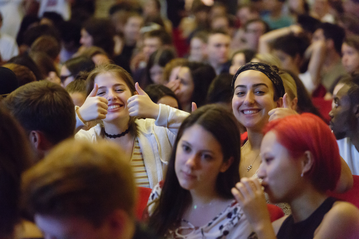 New Tisch students in the audience at the Dean's Welcome at Town Hall.